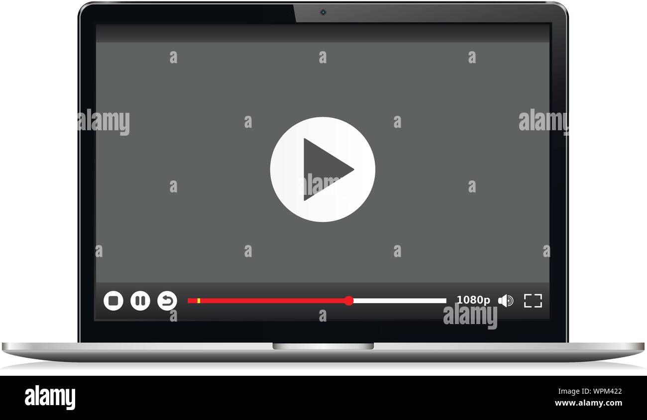 Realistico laptop moderno isolato. Video Player modello. Illustrazione Vettoriale