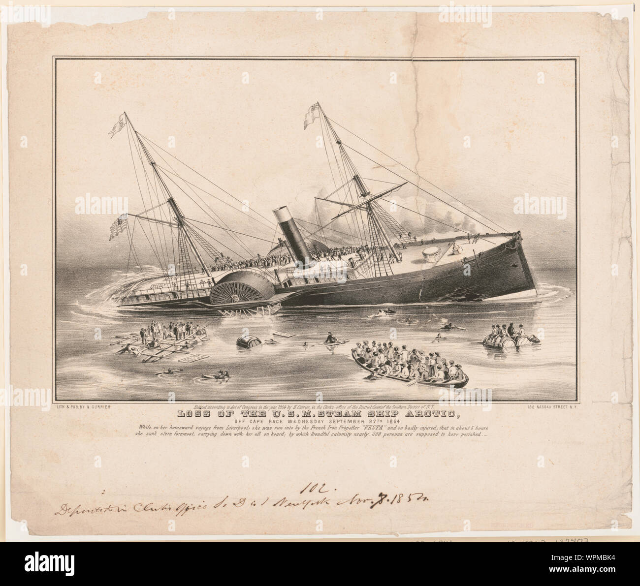 Perdita di U.S.M. la nave a vapore Arctic: off Cape Race mercoledì 27 settembre 1854 Foto Stock