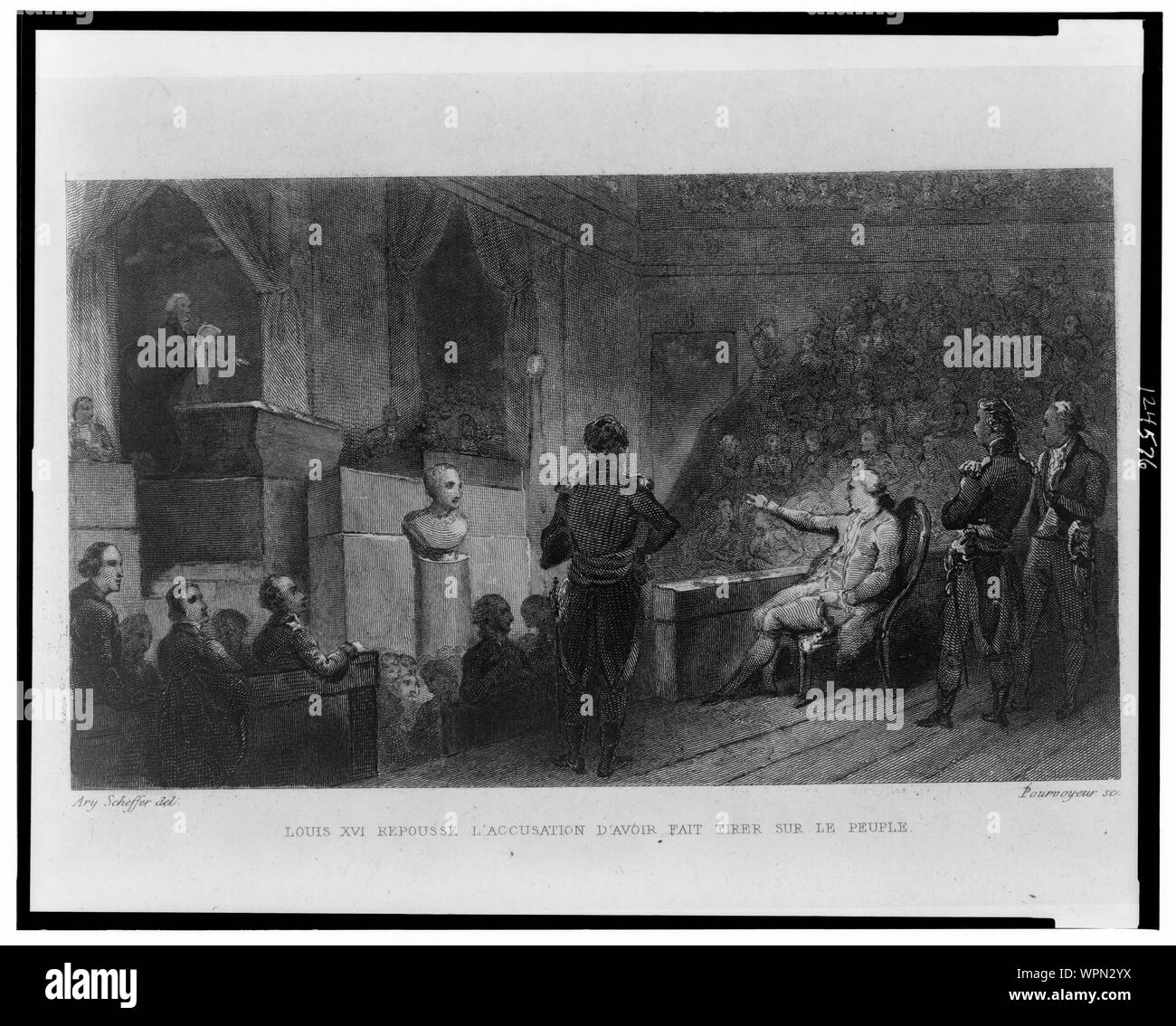 Louis XVI repousse l'accusa d'avoir fait tirer sur le peuple / Ary Scheffer del. ; Pourvoyeur sc. Foto Stock