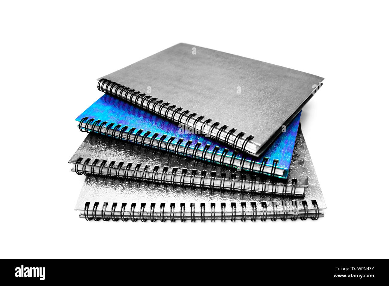 Rilegato a spirale notebook, sfondo bianco Foto Stock