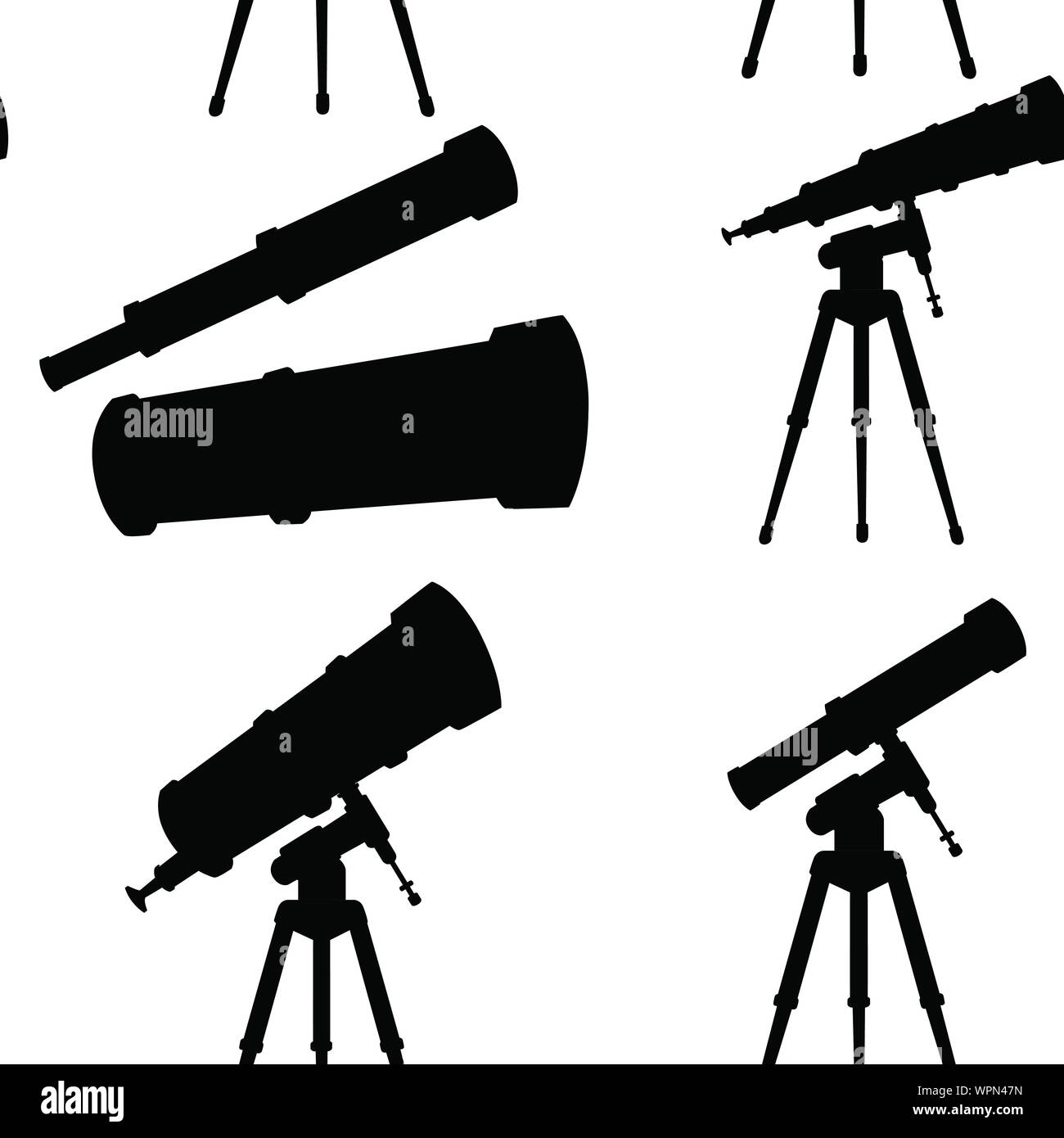 Silhouette nera modello senza giunture di telescopi con gabbie e senza piatto illustrazione vettoriale su sfondo bianco. Illustrazione Vettoriale