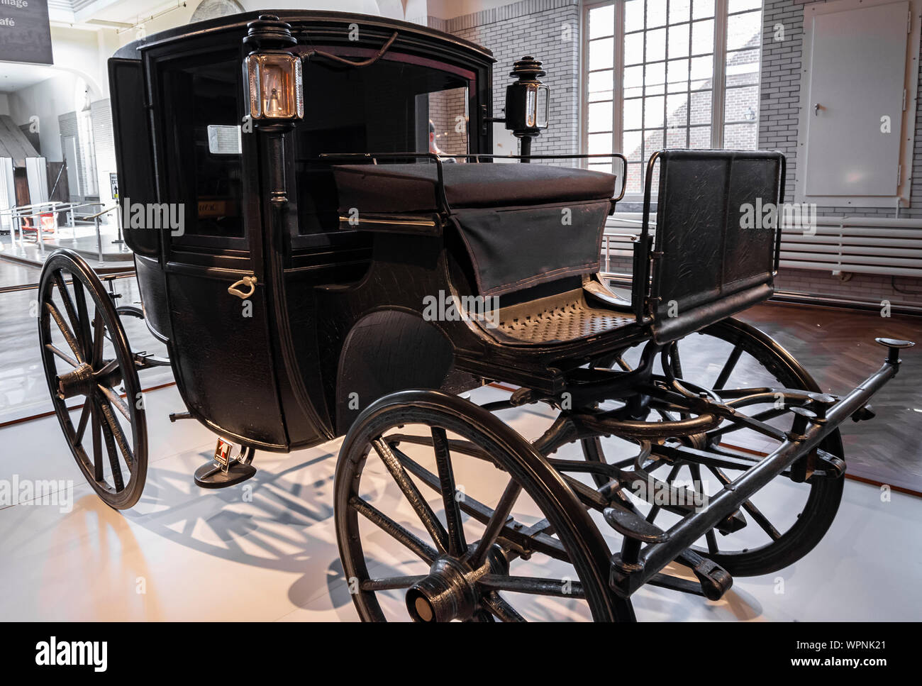 Dearborn, MI, Stati Uniti d'America - Marzo 2019: Il 1902 Theodore Roosevelt presidential brougham presentate nel Museo di Henry Ford di American innovazione. Foto Stock