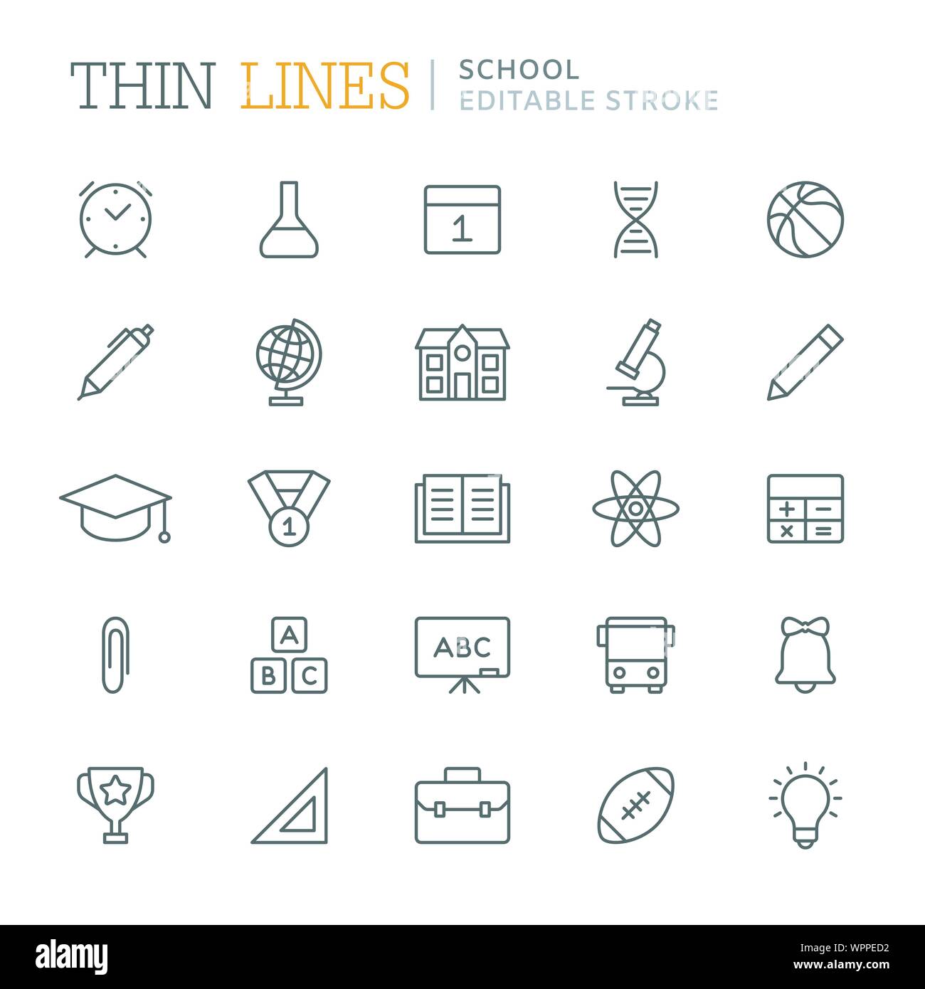 Raccolta di scuola linea relative icone. Corsa modificabile Illustrazione Vettoriale