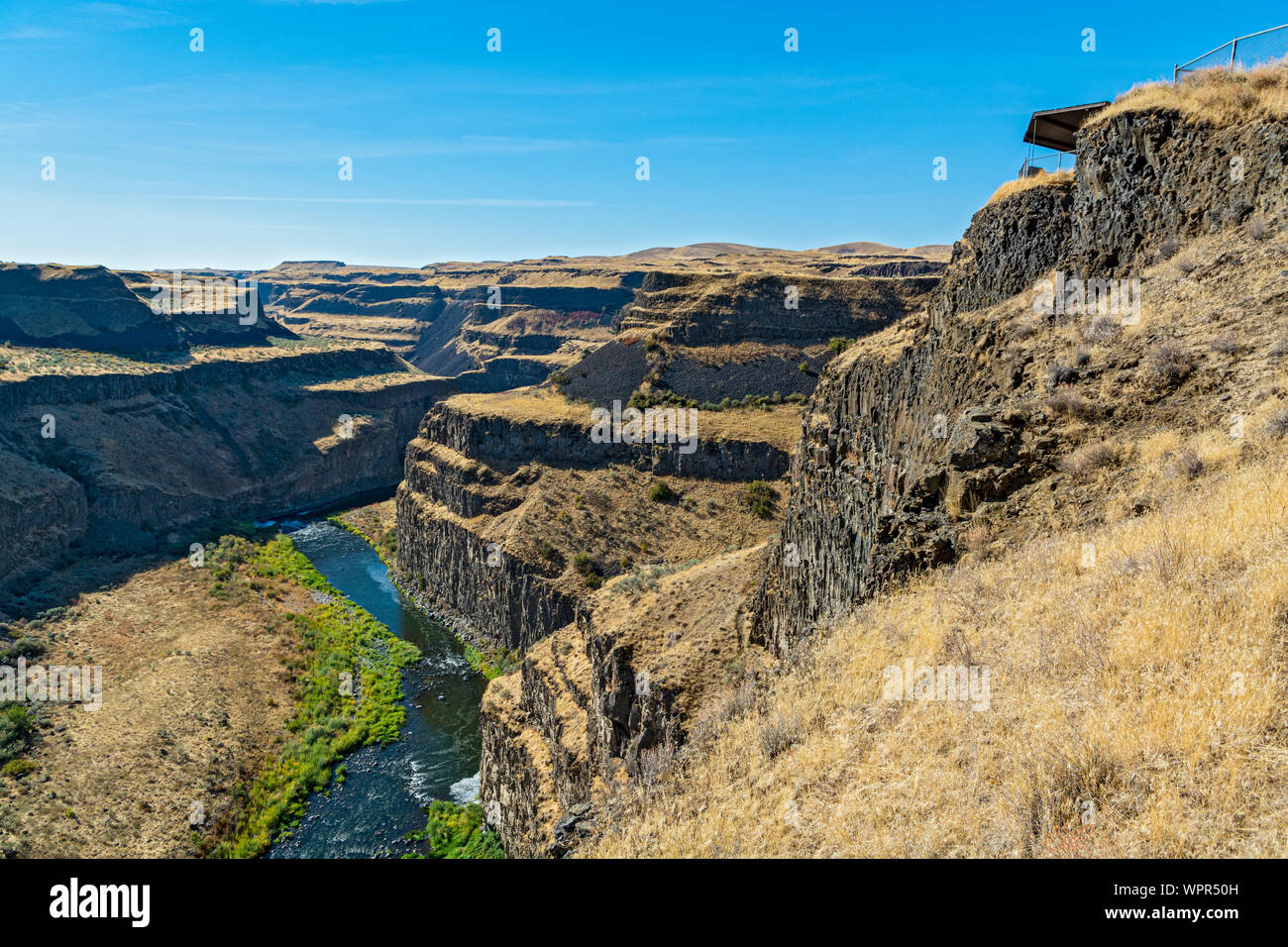 Washington, Palouse Falls State Park, vista della Palouse River Canyon Foto Stock