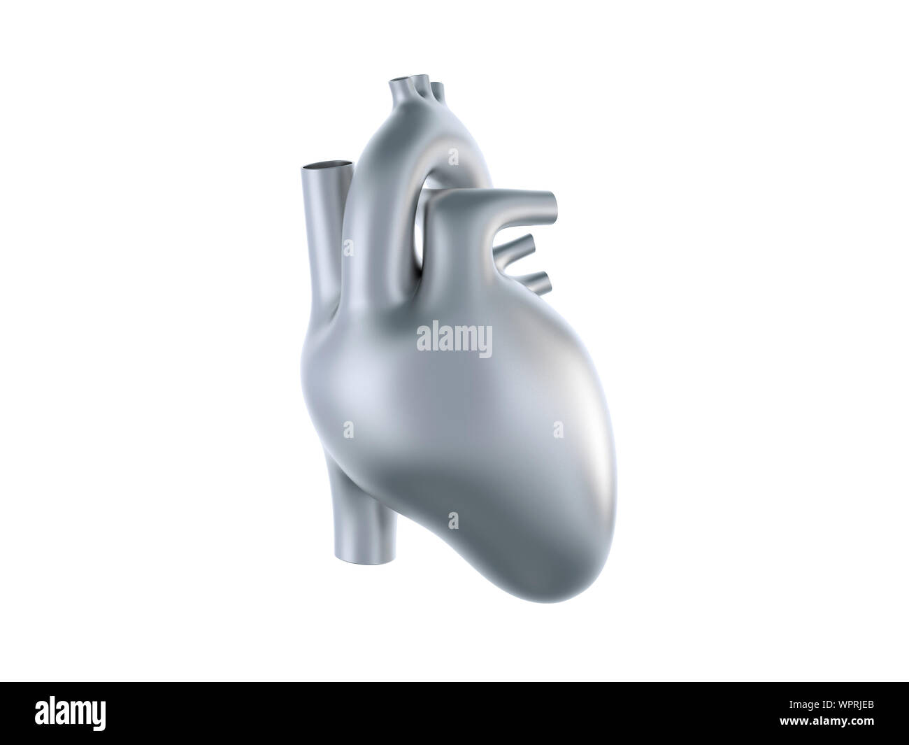 Metallo umano cuore isolato su bianco Foto Stock