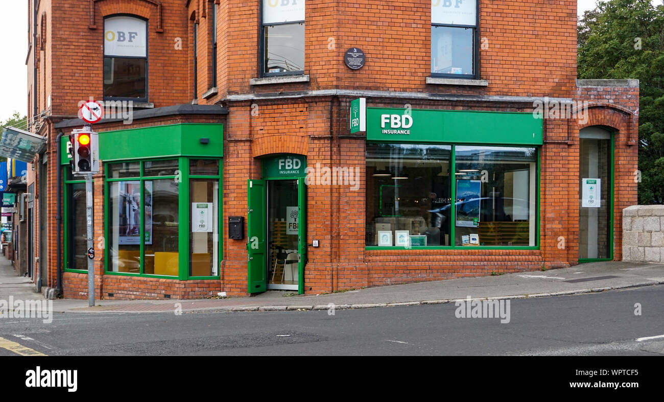 Un ufficio di assicurazione FBD vicino a Baggot Street Bridge. Dopo aver inizialmente concentrandosi sul settore agricolo è ora un assicuratore generale. Foto Stock