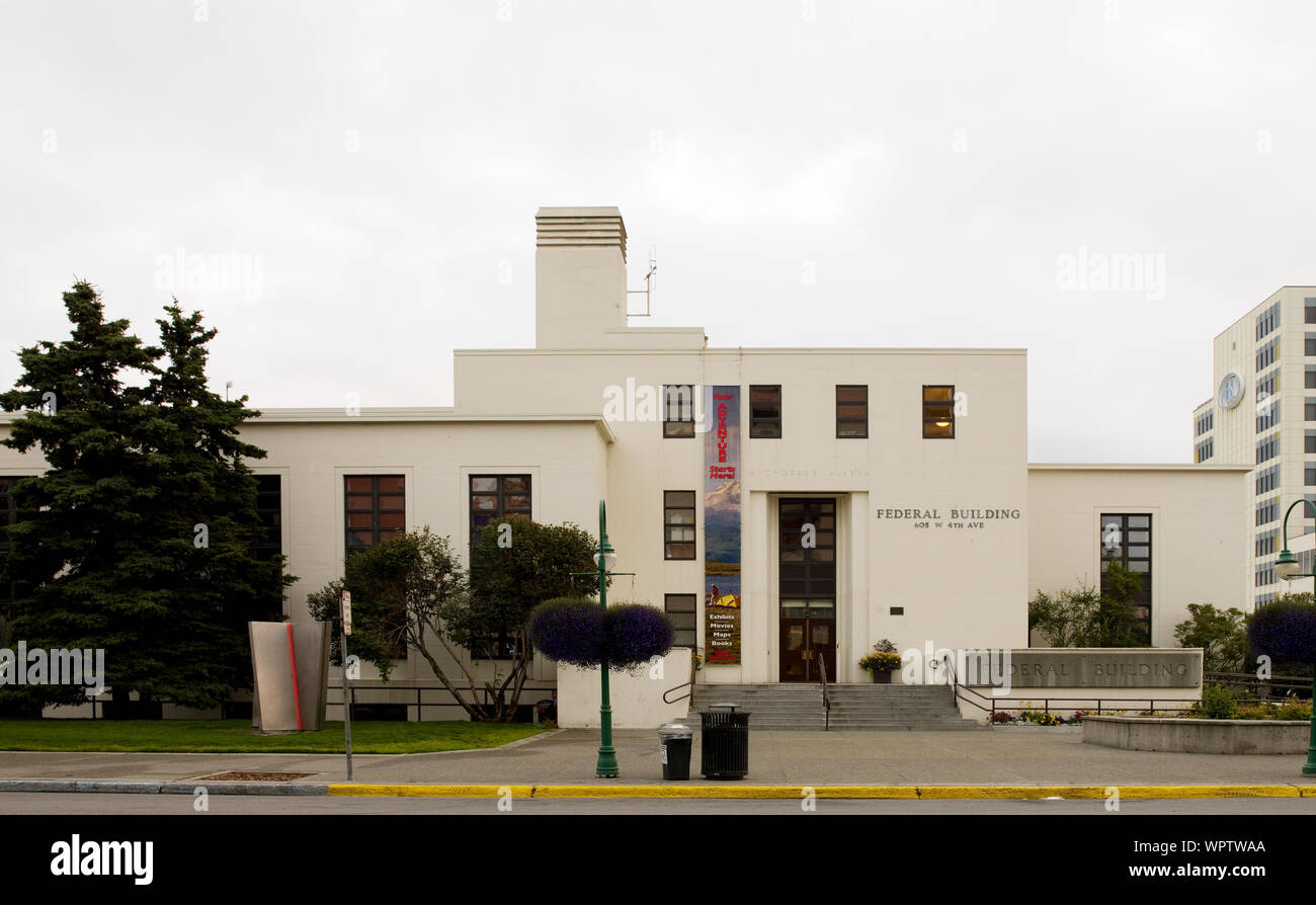 Ingresso principale, Edificio Federale, Anchorage in Alaska, Foto Stock
