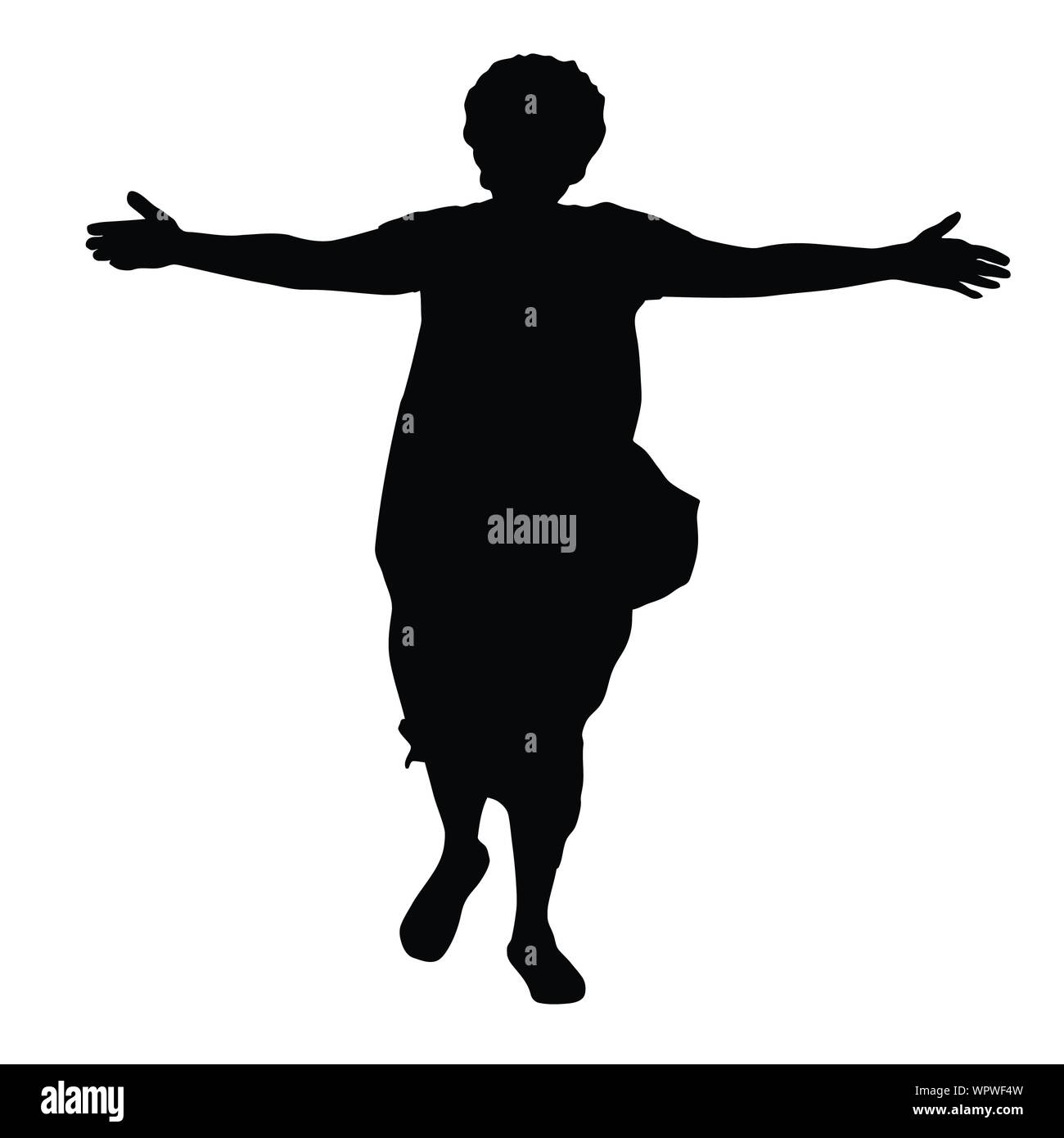 Silhouette di donna in esecuzione con le braccia aperte su sfondo bianco, illustrazione vettoriale Illustrazione Vettoriale
