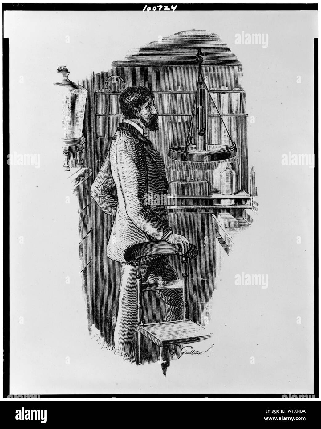 Uomo a bordo di una nave confrontando la temperatura della superficie del mare e dell'aria in varie parti del mondo] / E. Gulland ; Pearson, sc Foto Stock