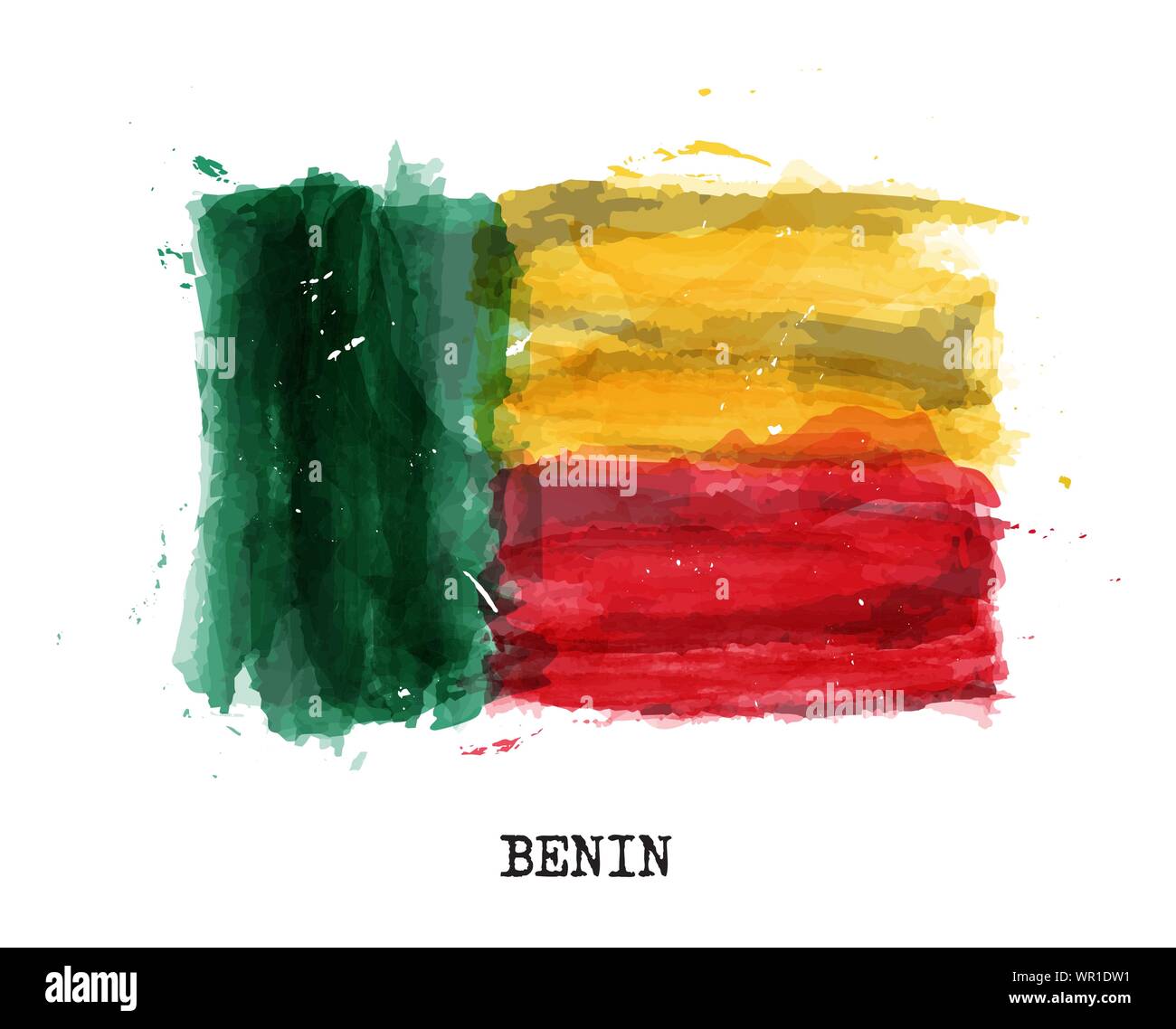 Realistica la pittura ad acquerello bandiera del Benin . Vector . Illustrazione Vettoriale