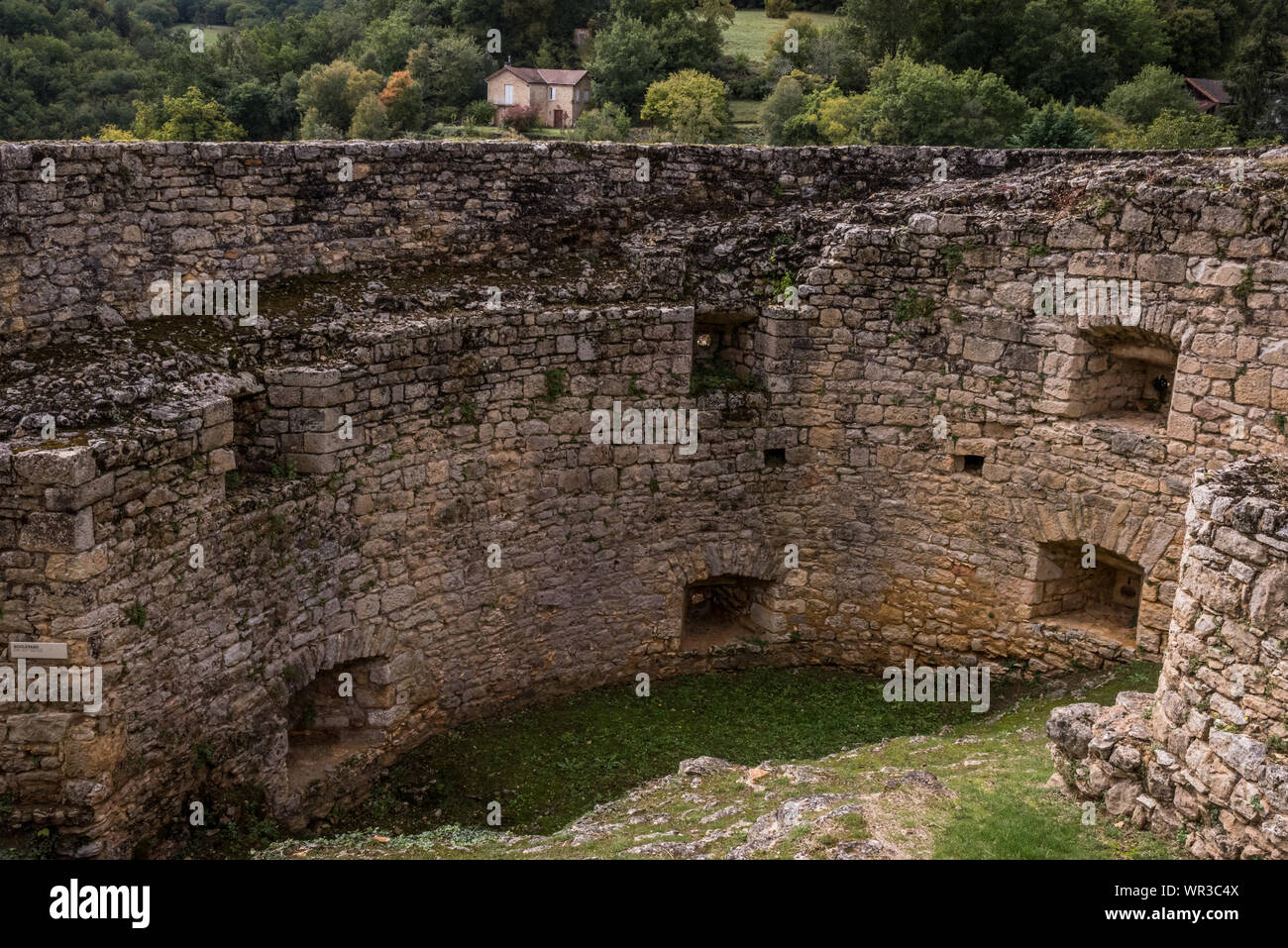 Bastione interno muro di pietra, Castelnaud, Francia Foto Stock