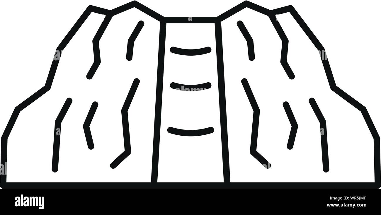 Cascata tropicale e la relativa icona. Outline cascata tropicale icona vettoriali per il web design isolato su sfondo bianco Illustrazione Vettoriale