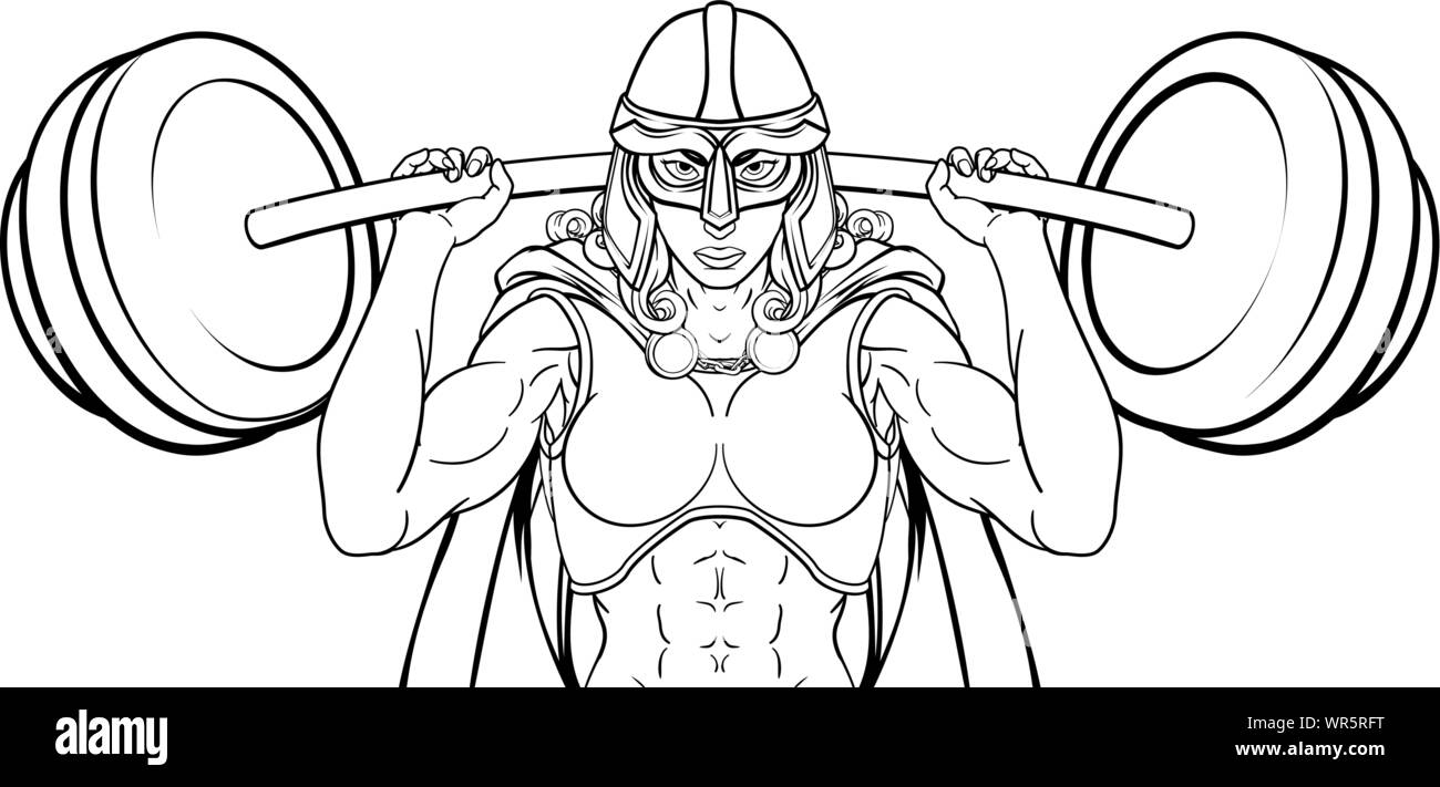 Donna guerriero Weightlifter sollevamento Barbell Illustrazione Vettoriale