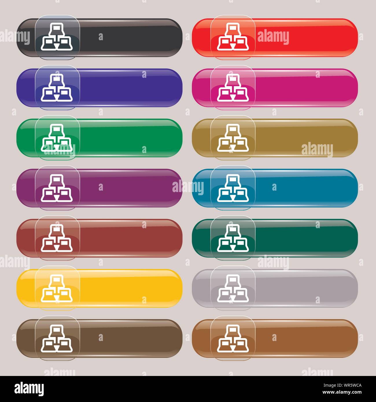 Rete per area locale icona segno. Set da quattordici multi-colore pulsanti di vetro con posto per il testo. Vettore Illustrazione Vettoriale