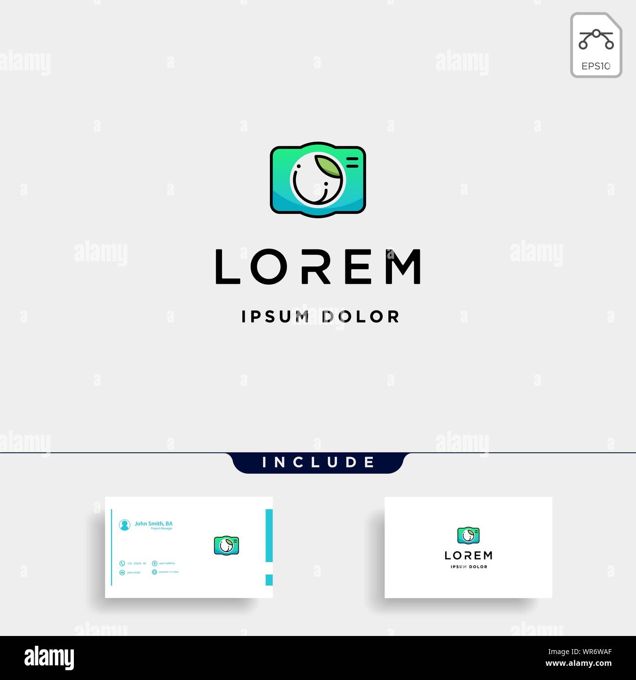 Fotocamera Logo foglia Design Modello icona Vettore Illustrazione Vettoriale