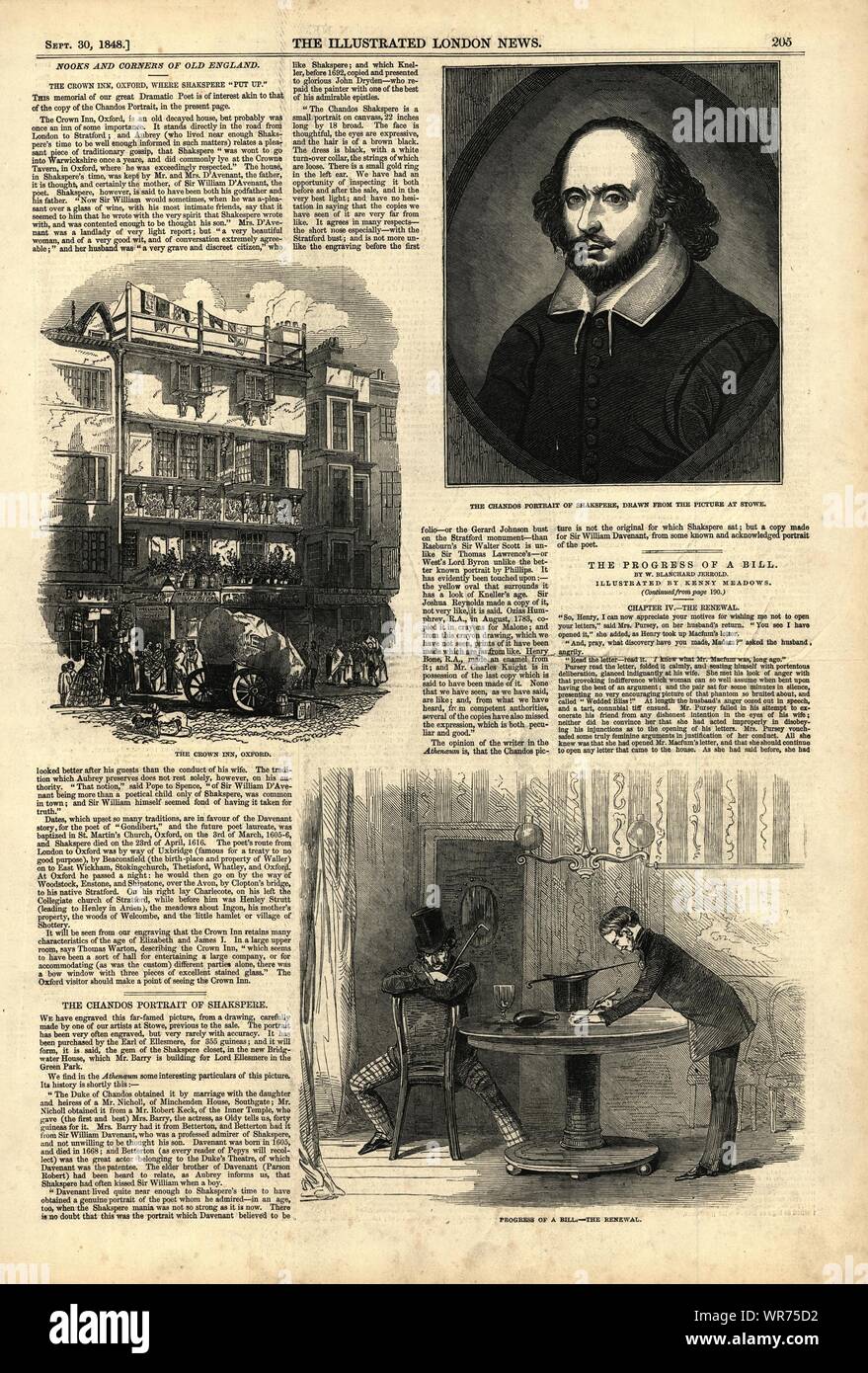 Chandos ritratto di Shakespeare. Il Crown Inn di Oxford. Il progresso di un Bill 1848 Foto Stock
