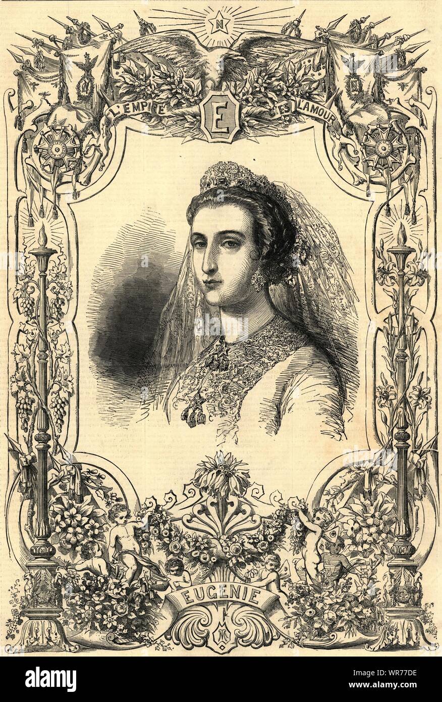L'Imperatrice del francese. Royalty. Francia 1853 antique ILN piena pagina stampa Foto Stock