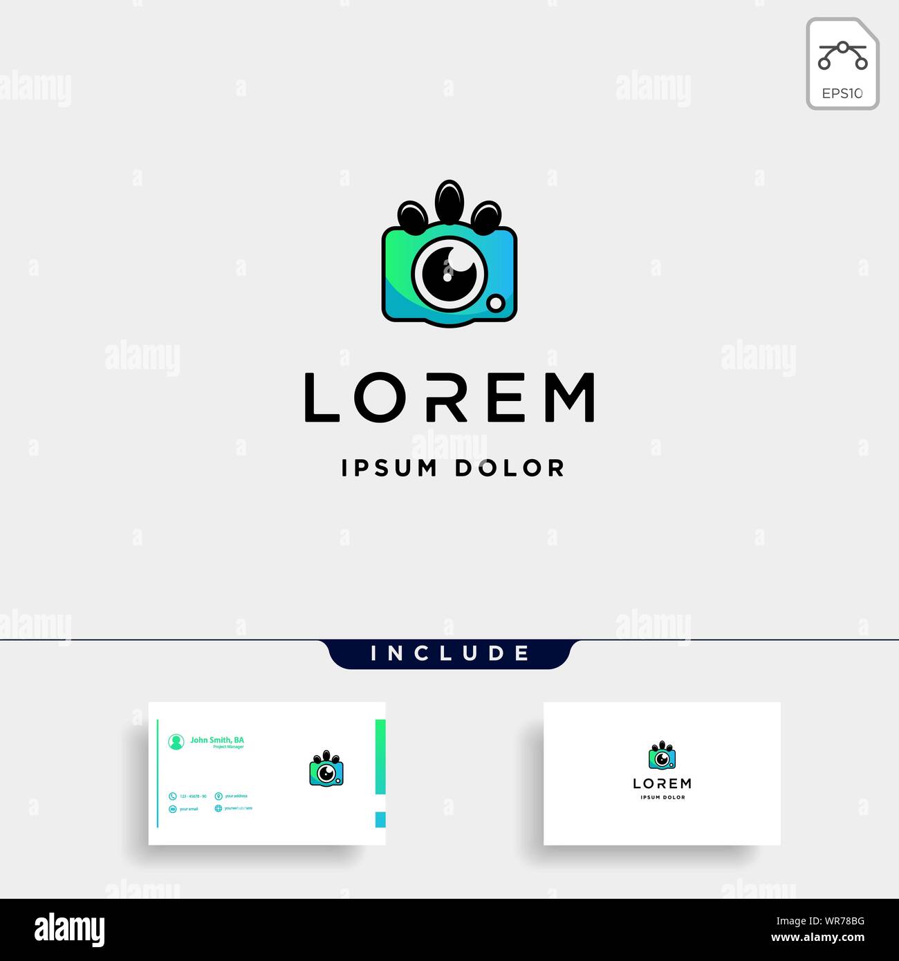 Zampa del cane Logo della fotocamera modello disegno vettoriale Illustrazione Vettoriale