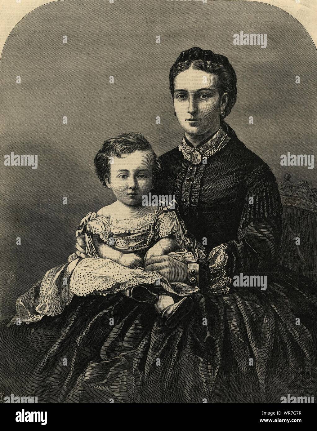 La Principessa di Galles con il neonato principe Albert Victor. Royalty 1866 Foto Stock