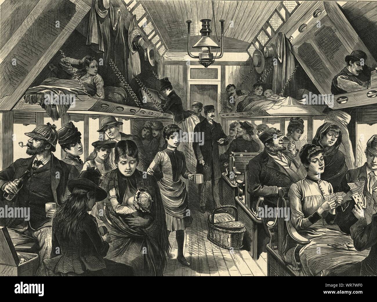 Interno di un sonno coloniale-auto sulla Canadian Pacific railway 1888 Foto Stock