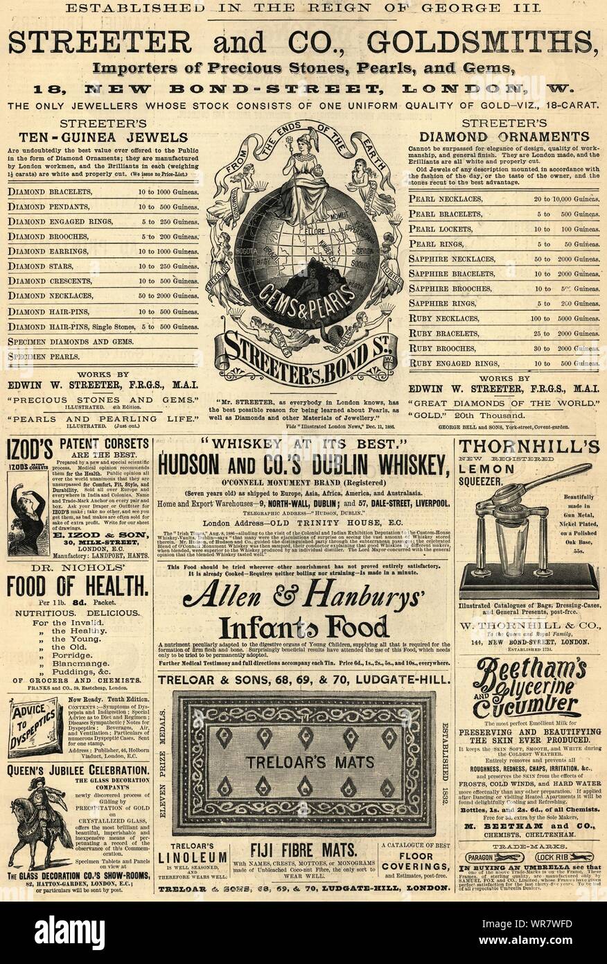 Streeter & Co. Orafi. 18 Bond Street, Londra W. ADVERT 1887 ILN pagina piena Foto Stock