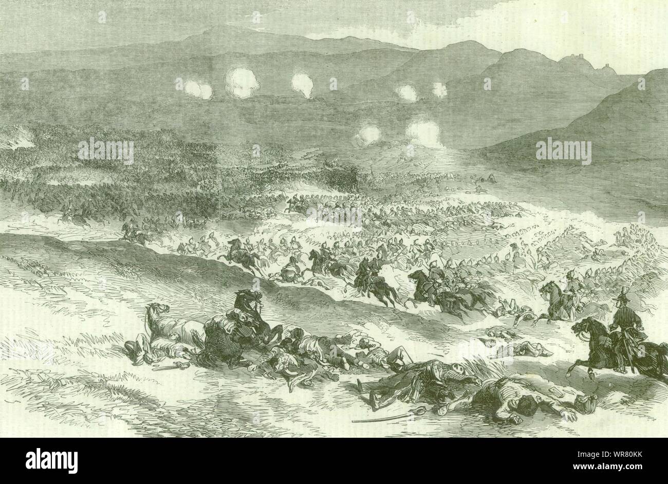Azione a Balaklava, 25 ottobre. Prima carica di cavalleria pesante. Guerra di Crimea 1854 Foto Stock