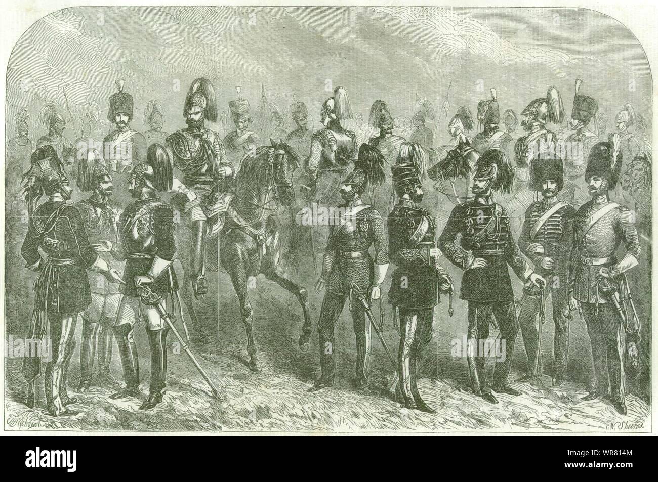 British Army uniformi di cavalleria Lancieri cavallo vita delle guardie dragoni artiglieria 1856 Foto Stock