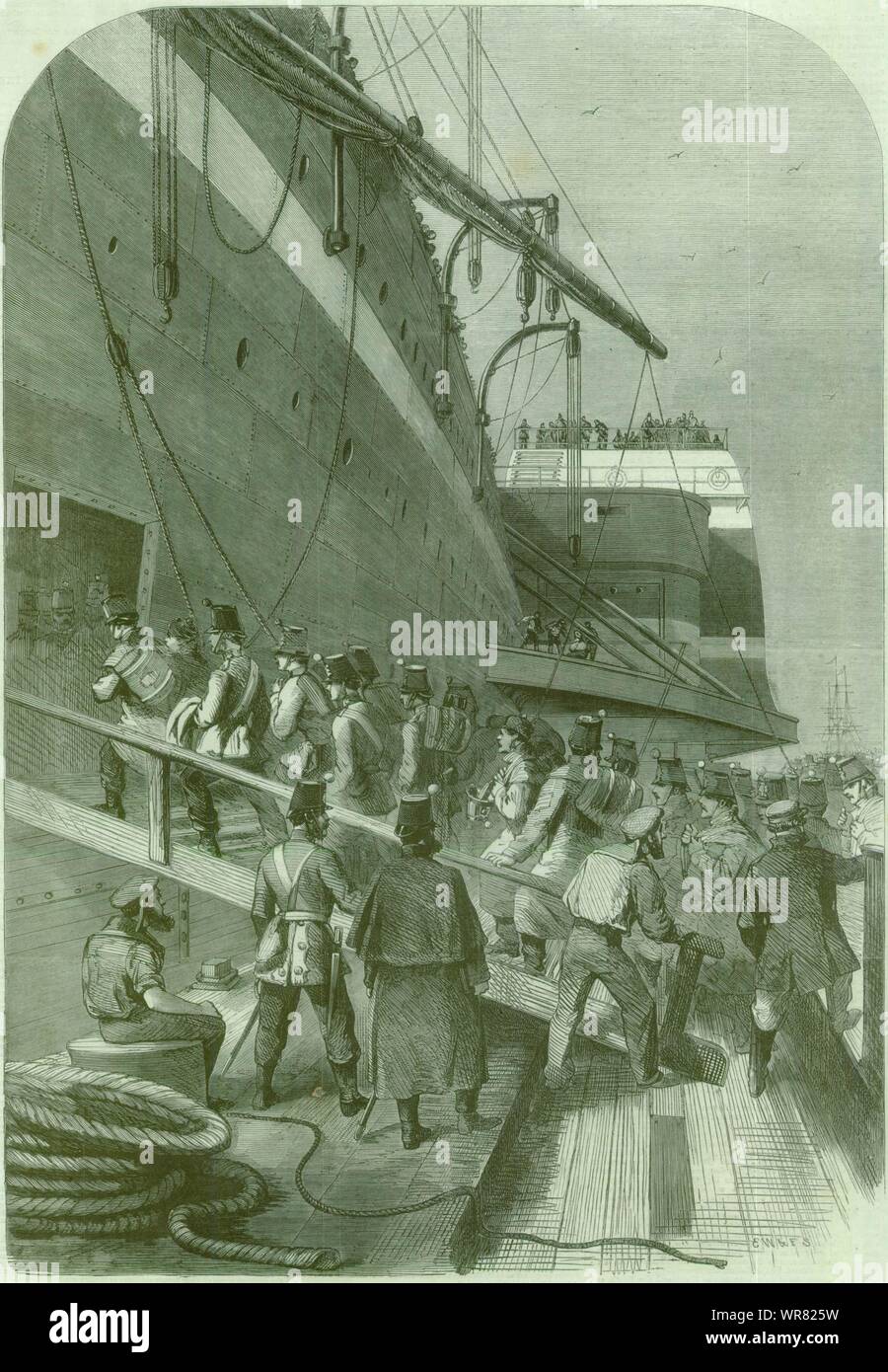 La SS Great Eastern Mersey contingente canadese soldati di imbarcarsi. Liverpool 1861 Foto Stock