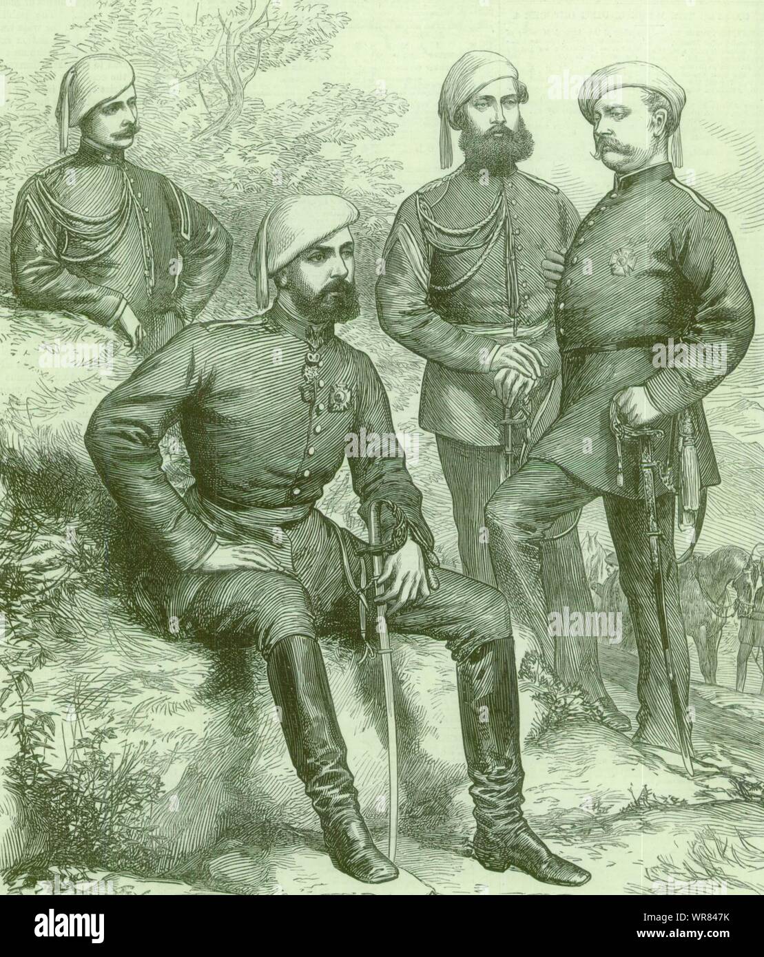 La guerra civile in Spagna: Don Carlos e il suo staff. Prima Repubblica Spagnola 1873 Foto Stock