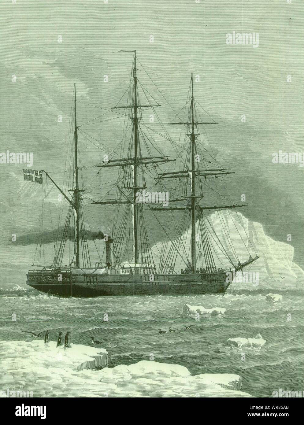 L'Artico svedese esplorare nave Vega tra gli iceberg 1880 ILN piena pagina stampa Foto Stock