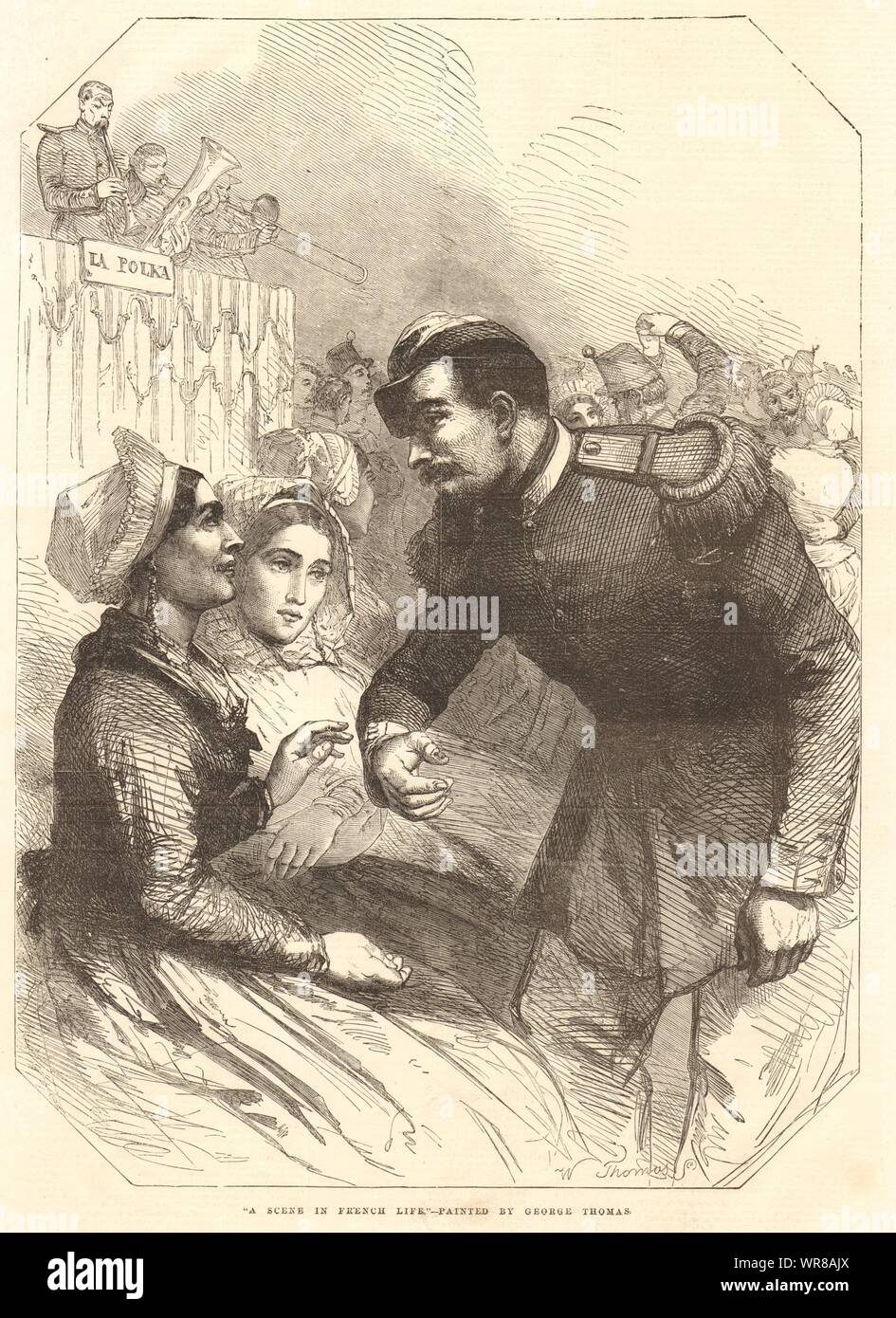 Una scena di vita francese - dipinta da George Thomas. La società. Francia 1856 Foto Stock