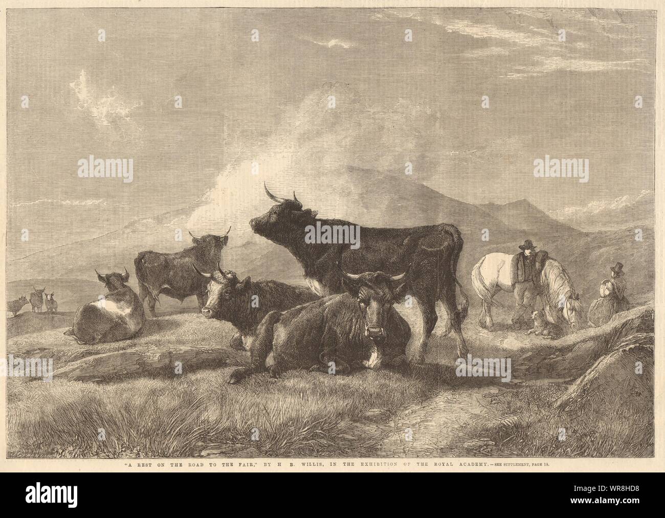 'Un resto sulla strada per la fiera "da H. B. Willis. I capi di bestiame. Belle arti 1861 Foto Stock