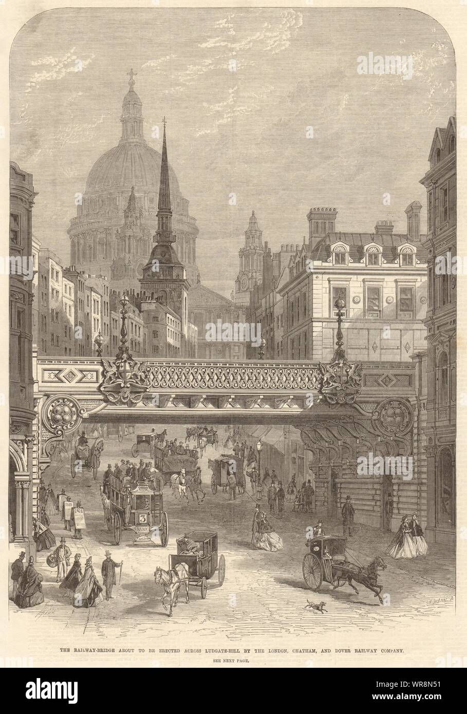 Ludgate Hill ponte ferroviario. Londra, Chatham e Dover Azienda ferroviaria 1863 Foto Stock