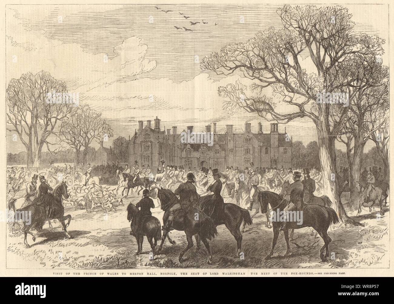 Il Principe di Galles. Merton Hall, Norfolk. Signore Walsingham. Fox hounds soddisfare 1865 Foto Stock