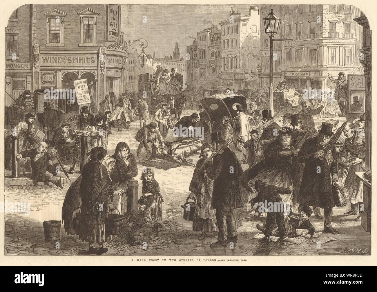 Un disco frost nelle strade di Londra 1865 antique ILN piena pagina stampa Foto Stock