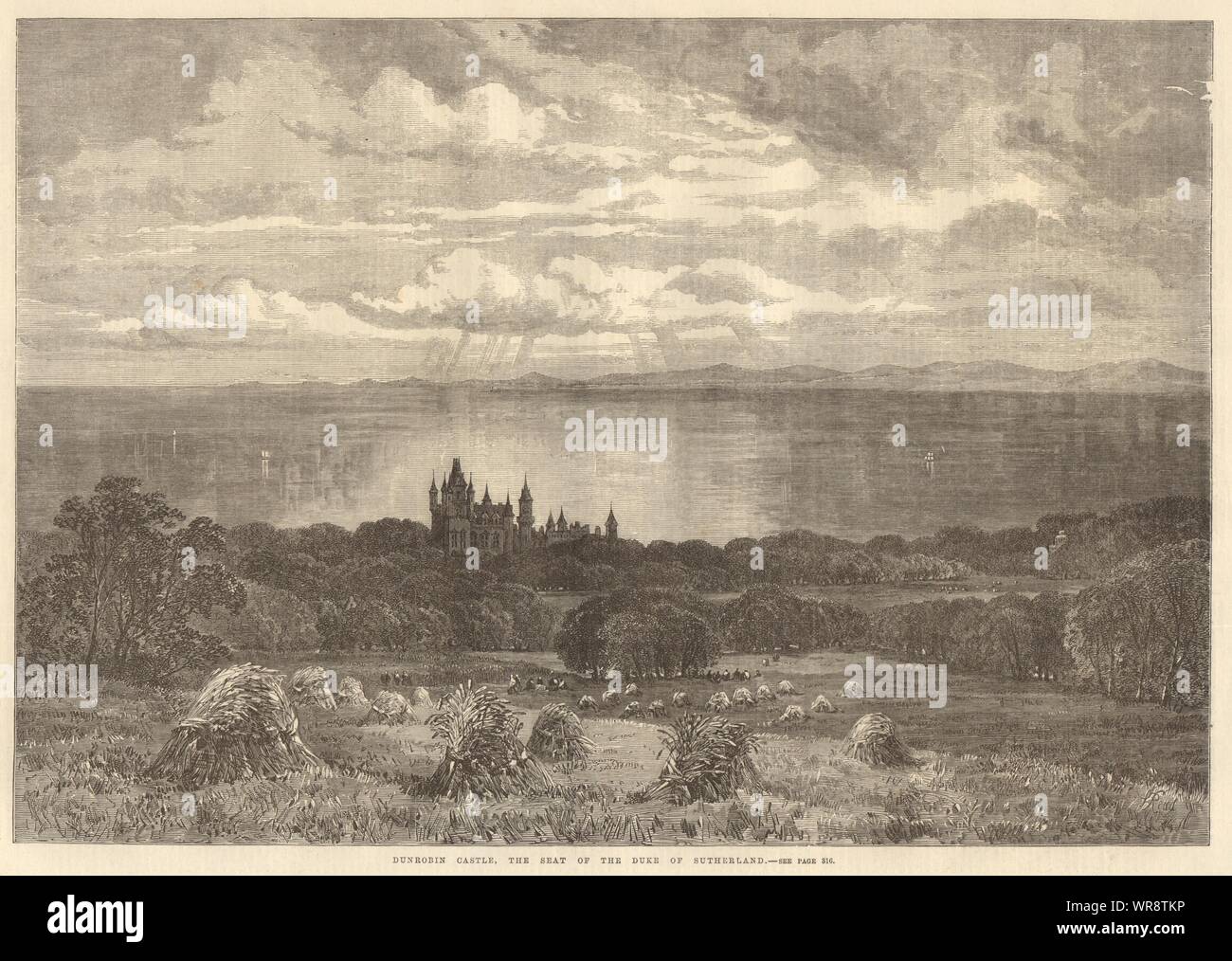 Dunrobin Castle, la sede del duca di Sutherland. Scozia 1866 ILN print Foto Stock