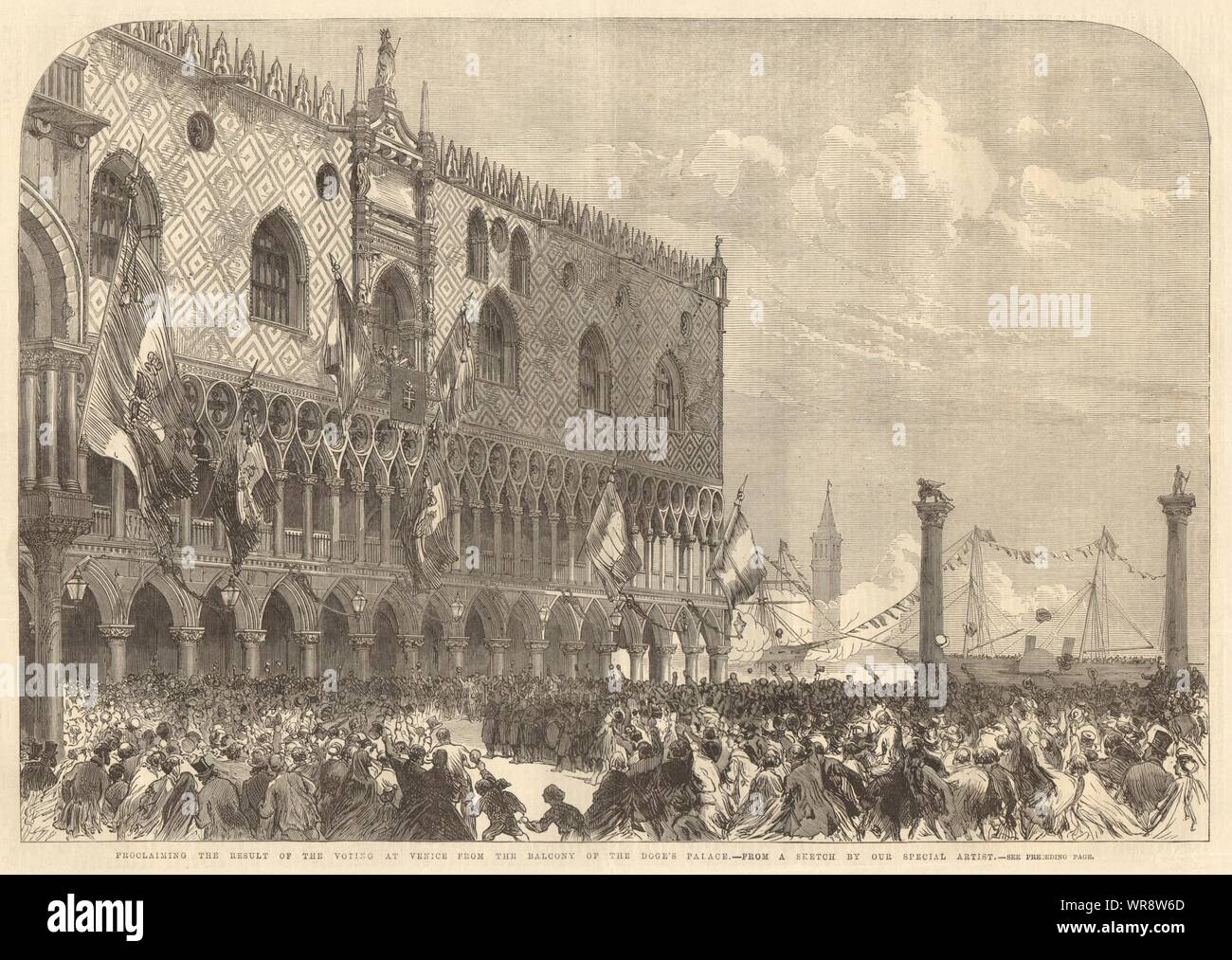 Annunciare il risultato elettorale a Venezia dal Palazzo del Doge balcone 1866 Foto Stock