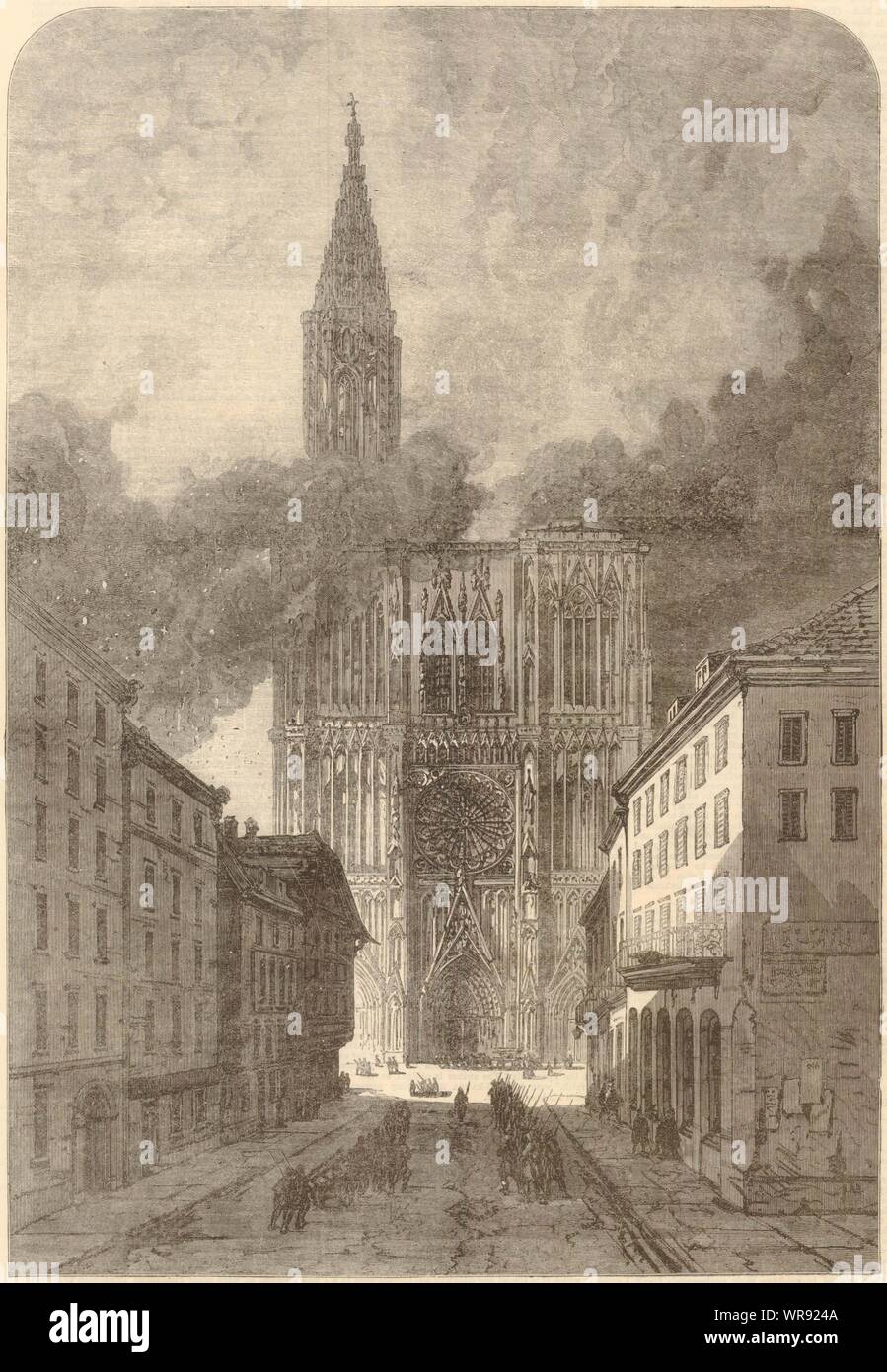 Guerra franco-prussiana: Cattedrale di Strasburgo. Bas-Rhin 1870 antique ILN pagina piena Foto Stock