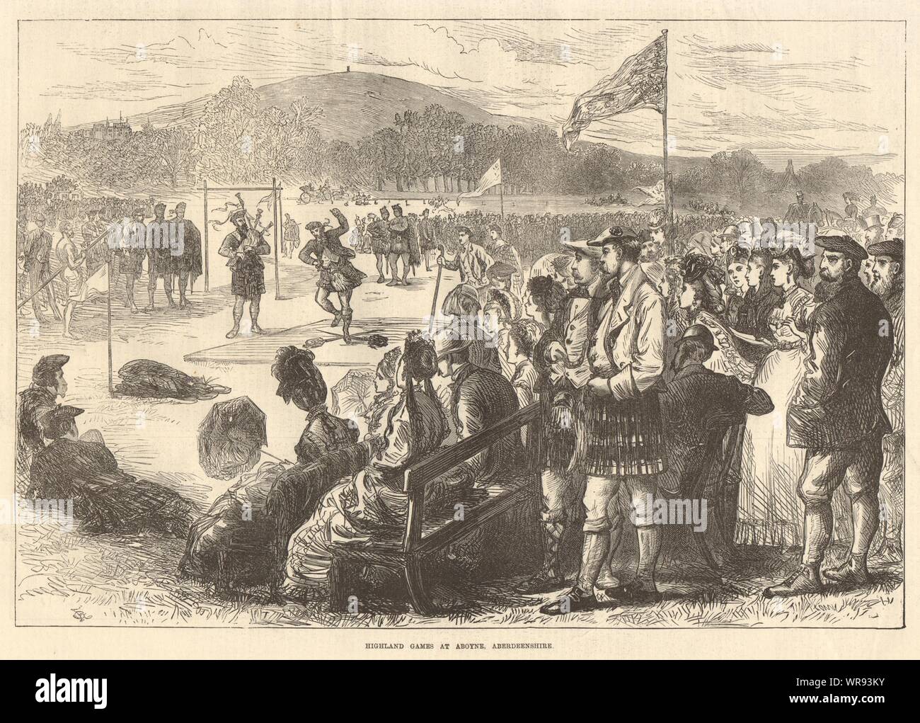 Giochi delle Highland a Aboyne, Aberdeenshire. La Scozia. Atletica leggera 1871 ILN print Foto Stock