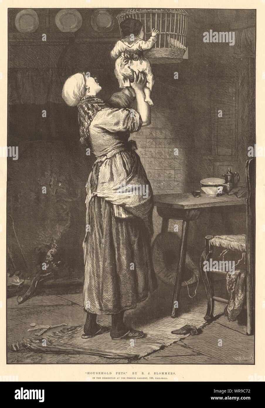 "Animali domestici", da B. J. Bloomers. Gli uccelli. Bambini 1876 ILN piena pagina stampa Foto Stock