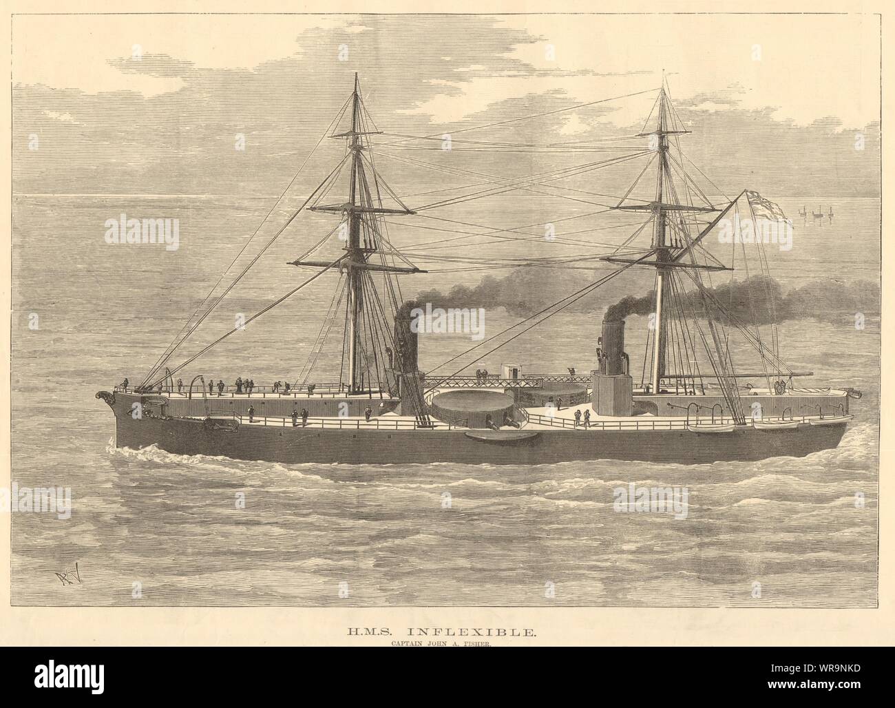HMS inflessibile. Il capitano John A. Fisher. Royal Navy. Navi 1882 ILN pagina piena Foto Stock