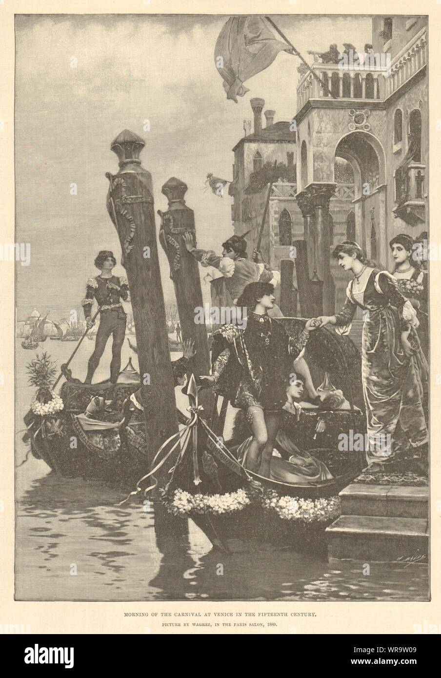 Mattina di carnevale a Venezia nel XV secolo, da Wgrez. Barche 1890 Foto Stock