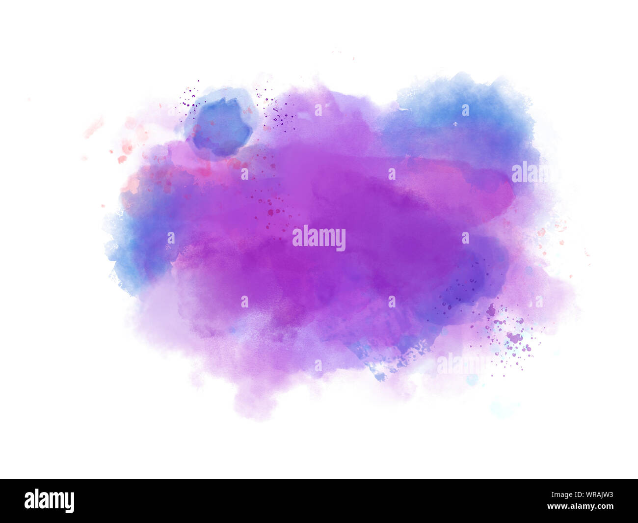 Acquerello splash con porpora, blu e colori rosa su sfondo bianco. Foto Stock