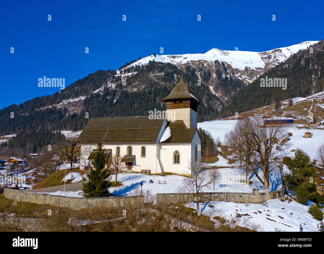 Temple Church, Chateau-d'Oex, Pays-d'Enhaut, Vaud, Svizzera Foto Stock