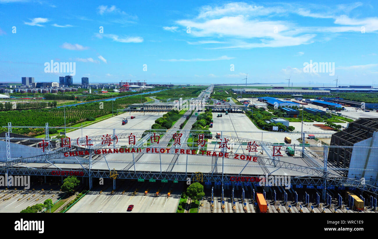 Una skyline della Lingang area della Cina (Shanghai), pilota Zona di libero scambio di Pudong, Shanghai, Cina, Agosto 24th, 2019. Foto Stock