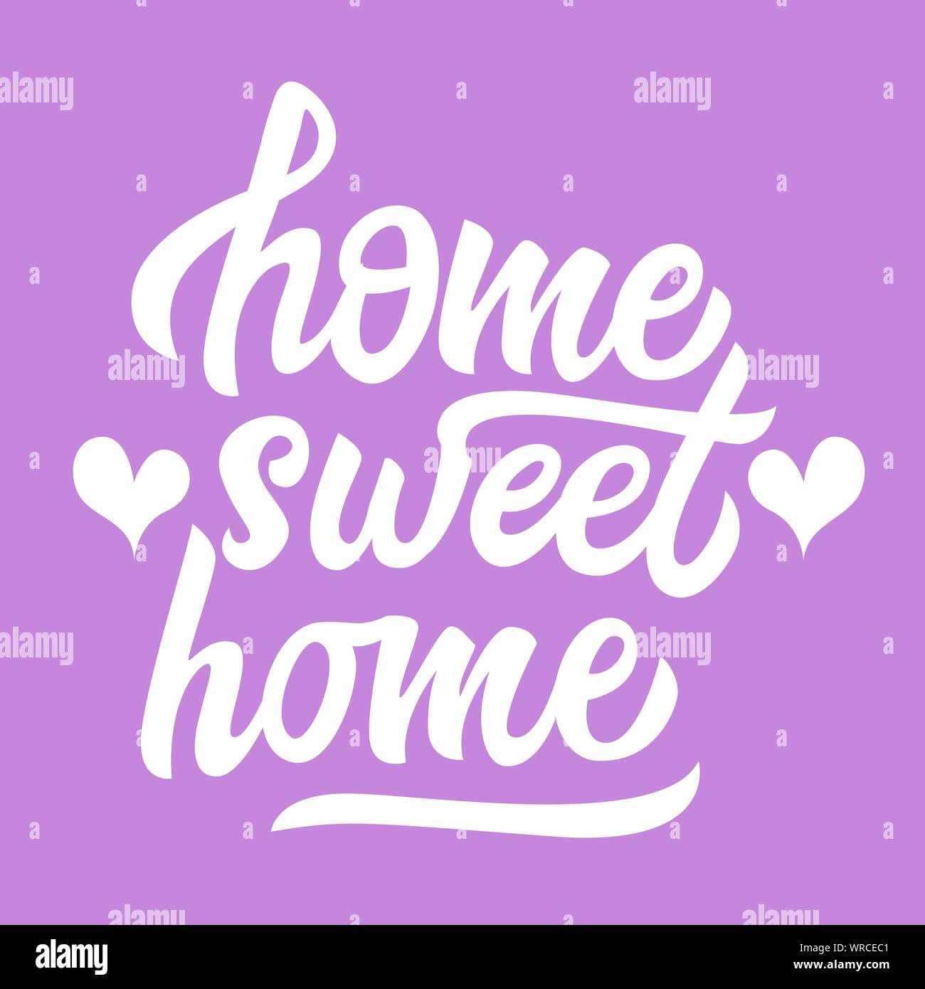 Home sweet home caratteri neri isolati con cuori Illustrazione Vettoriale
