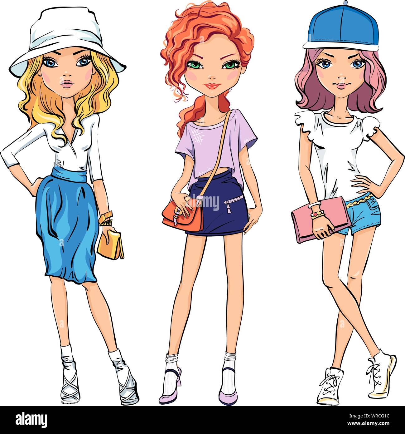 SET di vettore di belle ragazze alla moda Illustrazione Vettoriale