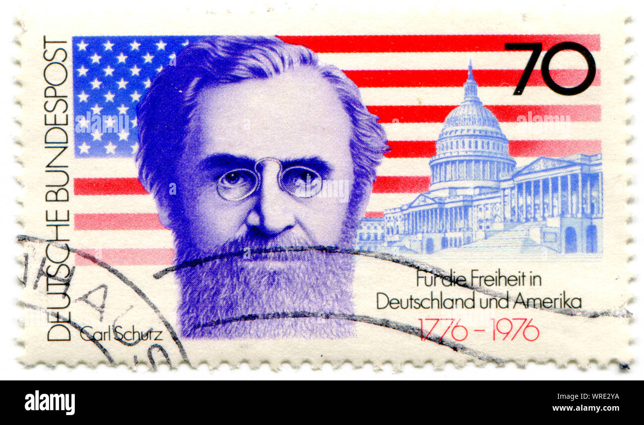 Il tedesco francobollo intravedeva tedesco e gli Stati Uniti d'America amicizia Foto Stock