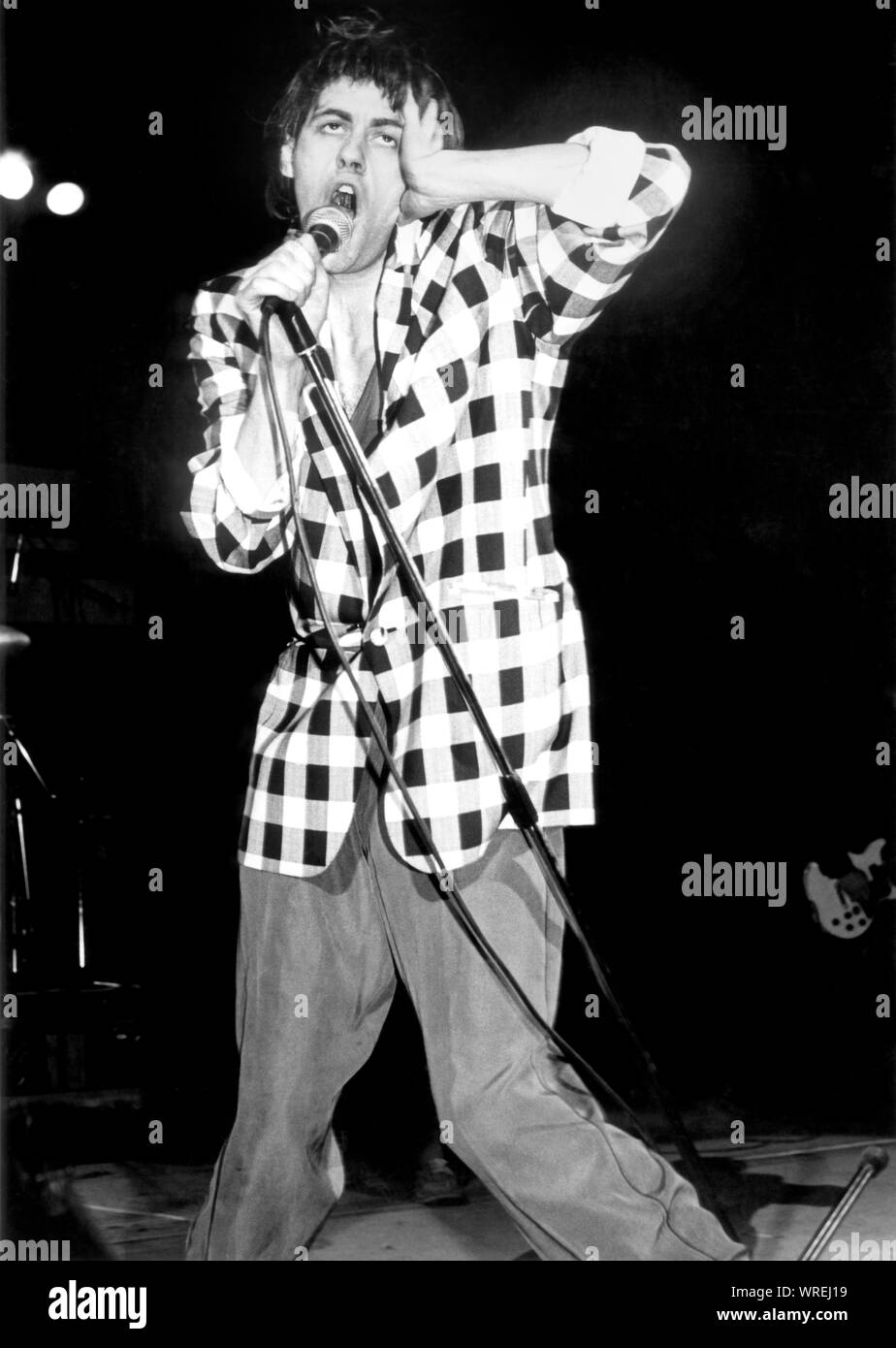 Bob Geldof del boomtown ratti esegue sul palco al Palladium Theatre di New York City in maggio, 1979 Foto Stock