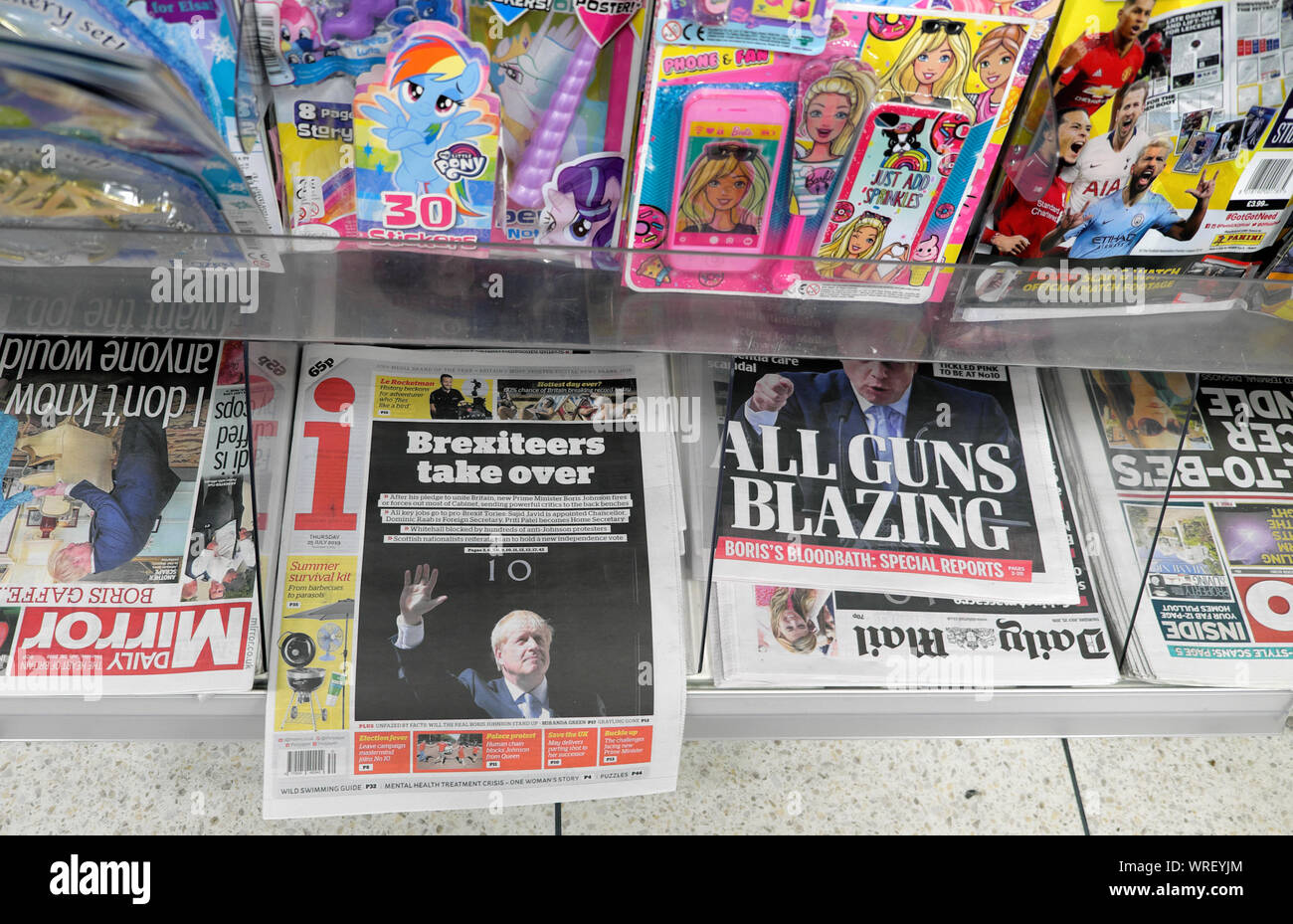 I titolo di giornale "Brexiteers assumere' 25 luglio 2019 Londra Gran Bretagna Regno Unito Regno Unito Foto Stock
